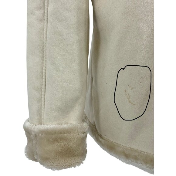 VTG 90s Penny Lane Esprit Faux Suede Shearling Hooded Coat | Mob Wife Whimsigoth - Picture 7 of 16